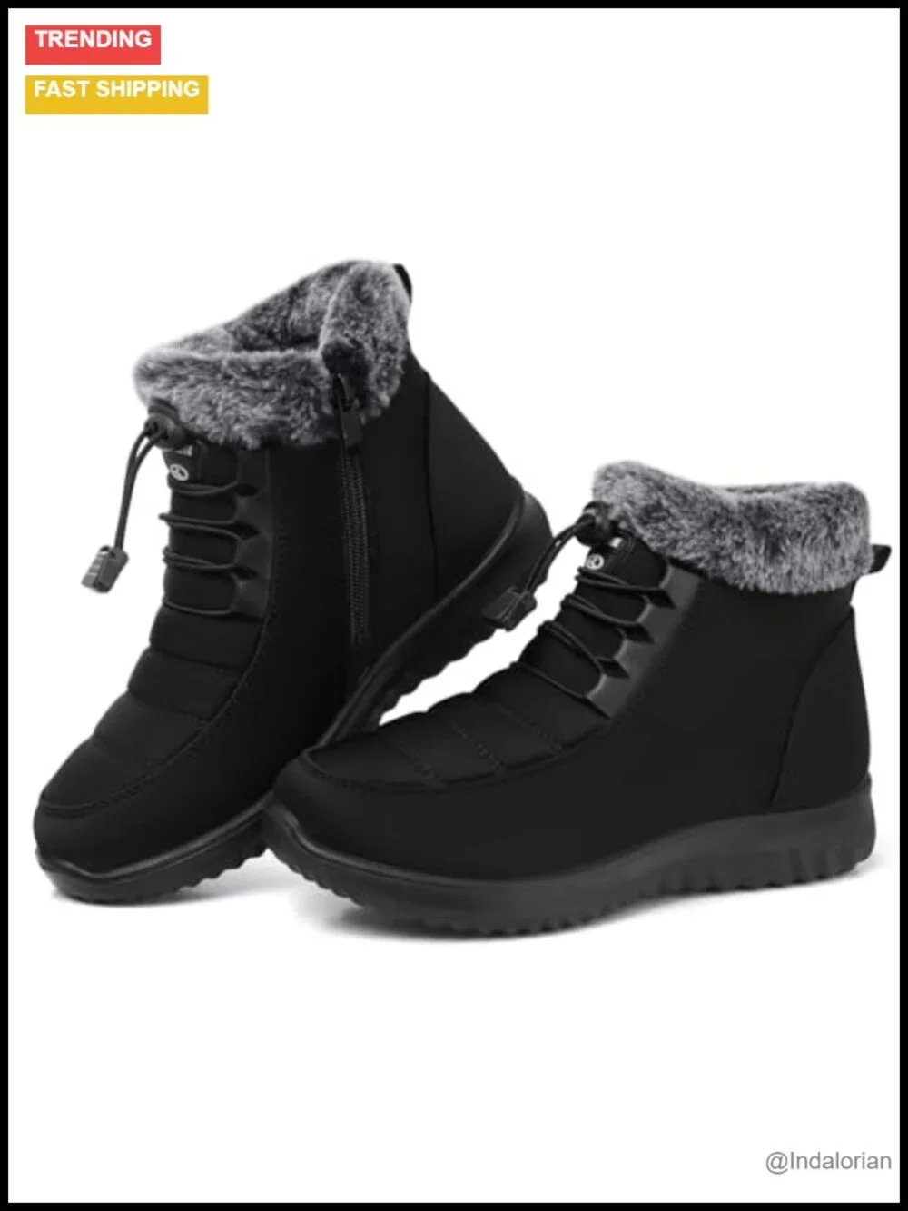 Faux Fur Lined Winter Ankle Boots with Zipper Water Resistant Anti-slip